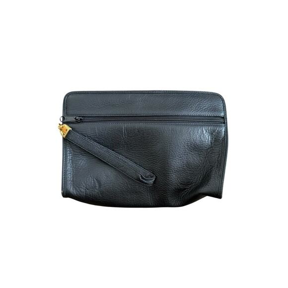 Vintage Pierre Cardin Clutch Leather Black Pouch Gold Hardware - Picture 3 of 7